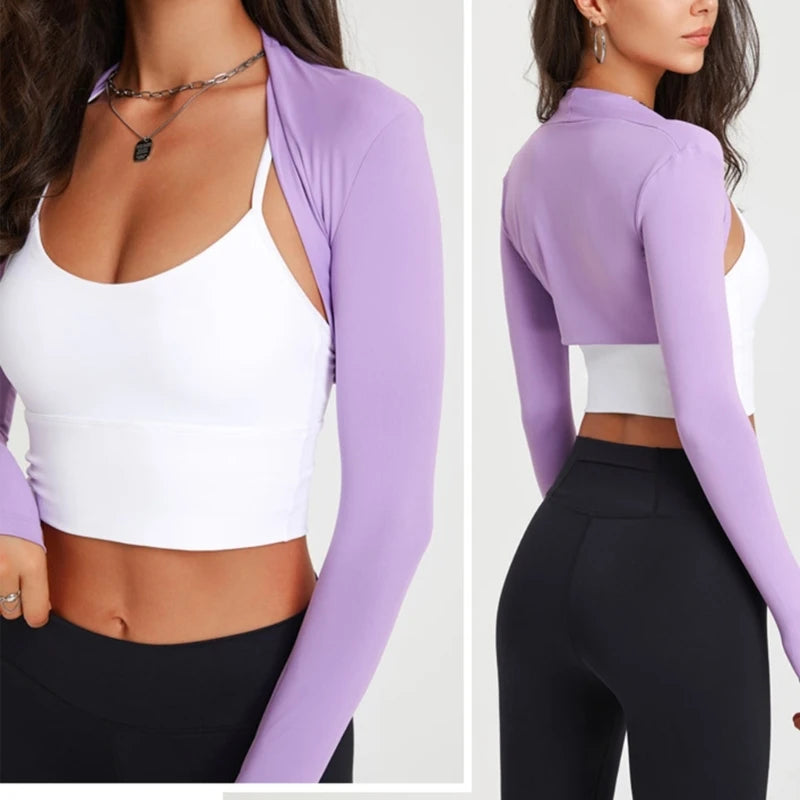 Womens Long Sleeves Shrug Cardigan Ladies Open Front Crop Cardigan All-matching Sport Crop Tops for Yoga Running Gym