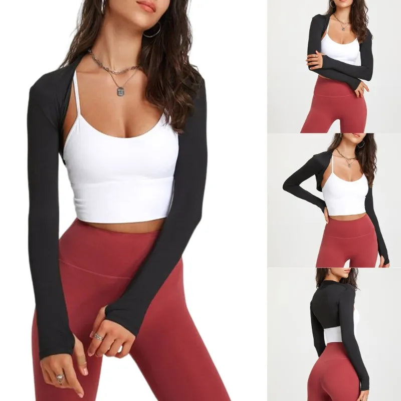 Womens Long Sleeves Shrug Cardigan Ladies Open Front Crop Cardigan All-matching Sport Crop Tops for Yoga Running Gym